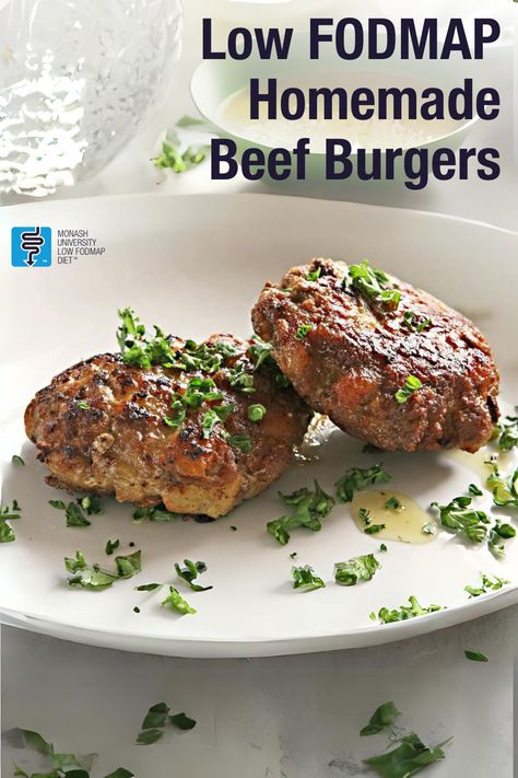 🍔🥩 Fire up the grill and savour the flavour with our Low FODMAP Homemade Beef Burgers! 🌟🔥 Made with simple ingredients and IBS-friendly, these juicy burgers are a must-try for any barbecue lover. Low Fodmap Burgers, Low Fodmap Hamburger Recipes, Monash Fodmap, Homemade Beef Burgers, Fodmap Meals, Burger Patty Recipe, Fodmap Recipes Dinner, Low Fodmap Recipes Dinner, Juicy Burgers