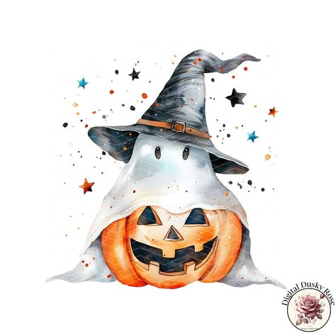 Watercolor Ghost Hat Pumpkin Clipart: Cute Spooky Halloween Characters for Children’s Party Invitation Graphics https://digitalduskyrose.etsy.com/listing/1779502699 Get ready to add some adorable spookiness to your Halloween projects with our Watercolor Ghost Hat Pumpkin Clipart collection. This set features charming, cute spooky characters, perfect for creating fun and festive children's party invitations, decorations, and more. With friendly ghosts, whimsical hats, and playful pumpkins, t... Watercolor Halloween Painting, Watercolor Halloween Art For Kids, Halloween Watercolors, Halloween Watercolor Art, Ghost Watercolor, Spooky Watercolor, Spooky Characters, Ghost Hat, Halloween Doodles