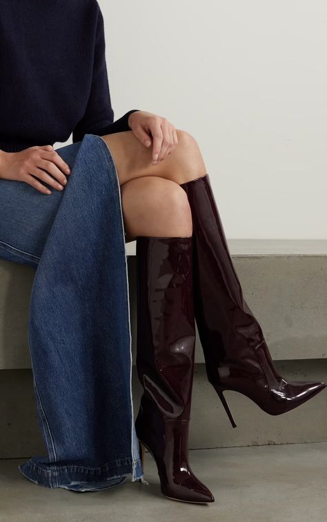 Patent Leather Boots Outfit, Burgundy Boots Outfit, Stiletto Boots Outfit, Paris Texas Boots, Red Knee High Boots, Leather Boots Outfit, Heels Boots Outfit, Red Leather Boots, Boots Outfit Ankle