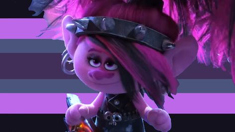 A gender relating to Poppy from Trolls, specifically as a rocker. This may be the colors black and pink, rock music, singing, gumdrops, etc. Rock Poppy Trolls, Rock Branch Trolls, Poppy From Trolls, Rock Trolls, Trolls Fanart, Poppy Trolls, Branch Trolls, Xenogender Hoard, Trolls Poppy