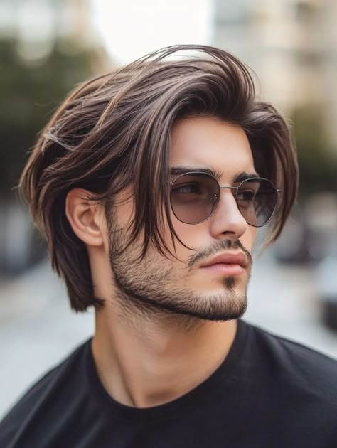 Hair For Men Medium, Mens Highlights Black Hair, Men Hair Photography, Hair Styles For Square Face Shape, Hairstyles For Rectangular Faces, Man Haircuts, Mens Haircuts Medium, Rectangular Face, Long Hair Men