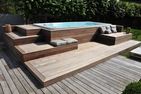 Zwemspa landscaping ideas in 2022 | Spa landscaping, Swim spa landscaping, Backyard pool designs Piscina Pallet, Swim Spa Deck, Swim Spa Landscaping, Spa Landscaping, Backyard Spa, Hot Tub Patio, Hot Tub Deck, Hot Tub Backyard, Small Pool Design