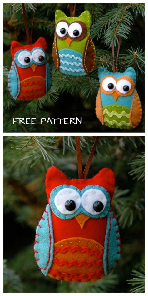 DIY Baby Felt Owl Christmas Ornament Free Sewing Pattern Owl Felt Ornaments Pattern, Free Patterns For Felt Animals, Felt Christmas Ornaments Free Patterns, Felt Crafts Christmas Sewing Patterns, Owl Felt Ornaments, Free Felt Christmas Ornaments Patterns Tree Decorations, Felt Ornaments Patterns Templates Free Printable Christmas Crafts, Owl Ornaments To Make, Owl Ornament Diy