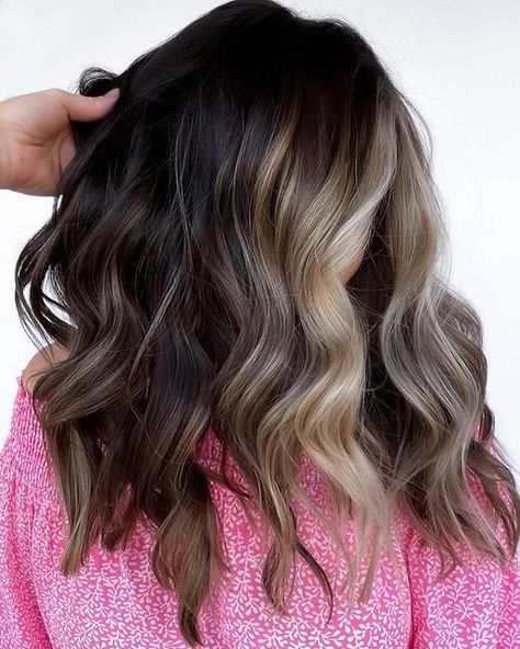 Blended Blonde Highlights, Blonde Front Highlights, Blonde Highlights On Black Hair, Balayage For Dark Hair, Natural Hair Fall, Long Auburn Hair, Highlights For Dark Brown Hair, Blonde Highlights On Dark Hair, Black Hair Balayage