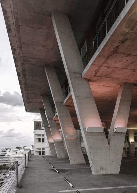 1111 Lincoln Road, Cantilever Architecture, Parking Building, Lincoln Road, Brutalism Architecture, Concrete Architecture, Column Design, Concrete Building, Architecture Concept Drawings