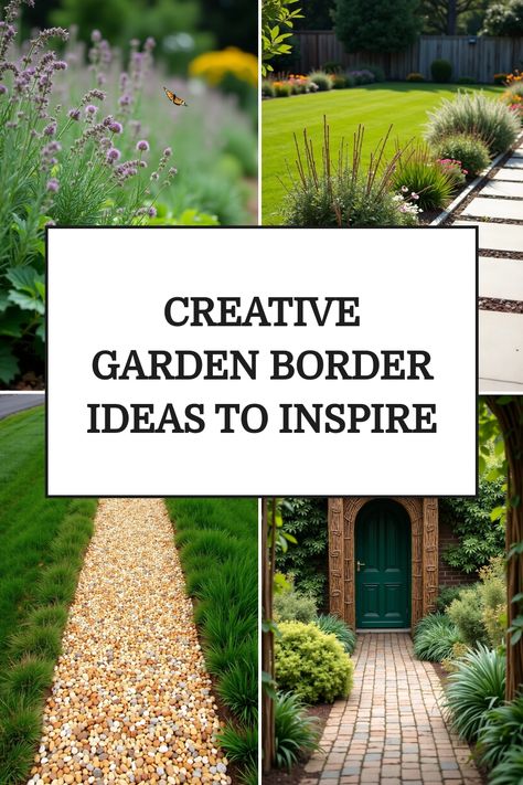 Creative garden border ideas showcasing flowers, a stone path, a tiled walkway, and a brick archway entrance. Japanese Garden Border Ideas, Planting Borders Ideas, Raised Borders Garden, Fence Border Landscaping Backyard Ideas, Garden Border Ideas, Raised Borders, Cottage Garden Borders, Concrete Curbing, Simple Diy Projects