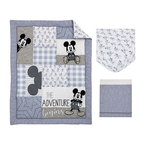 Gray Crib, Disney Themed Nursery, Mickey Mouse Pattern, Clothes Guide, Grey Crib, Baby Boy Cribs, Cute Mickey Mouse, Baby Crib Bedding Sets, Blue Bedding Sets