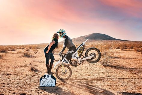 Moto Engagement Shoot #TakeMyArmstrong #Wedding2021 Burgundy Clark Photography #Moto #MotoEngagement #Dirtbikes #DirtbikeEngagement #Extremesports #ExtremesportsEngagement #Dirt #Desert #DesertEngagement Dirtbike Wedding Photos, Dirt Desert, Engagement Shoot, Engagement Shoots, Engagement Photos, Wedding Photos, Natural Landmarks, Photography, Nature