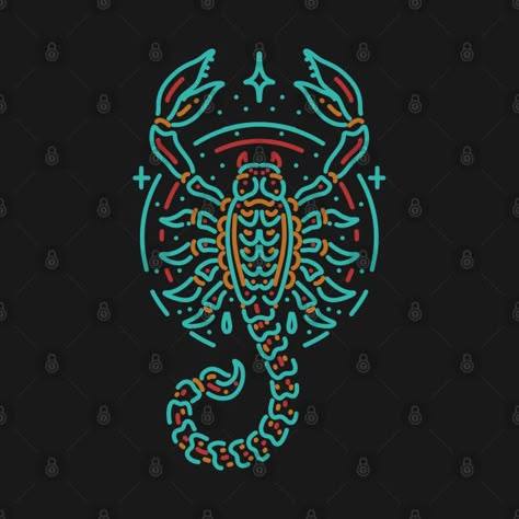 Scorpion Graphic Design, Scorpion Line Art, Scorpion Art Illustration, Scorpion Drawing, Pinstripe Designs, Scorpion Art, Scorpion Logo, Neon Ideas, Line Art Tattoo