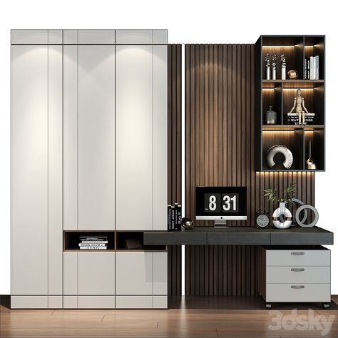 Furniture composition 642 - Wardrobe & Display cabinets - 3D model Office Desk For Bedroom, Study Wardrobe Design, Study Table With Dressing Unit, Wardrobe With Study Table Design, Display Wardrobe, Wardrobe Display, Modern Wardrobe Design, Wardrobe Design Ideas, Modern Bedroom Wardrobe