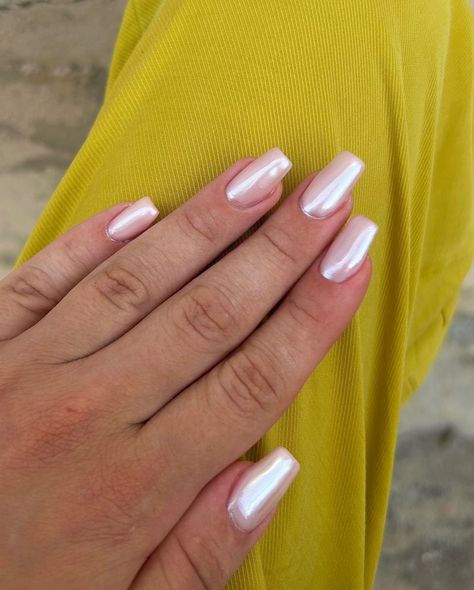 if you know me you know i'm a chrome hater🤣 but i'll gladly (thats a lie) do them for you and they're gonna look great 😍 @koacosmetics cotton candy rubber base #chromenails #chrome #glazednails #whitechrome Chrome Nails, Pale Yellow, Cotton Candy, Looks Great, Candy, Nails, Yellow, Quick Saves, Candy Floss