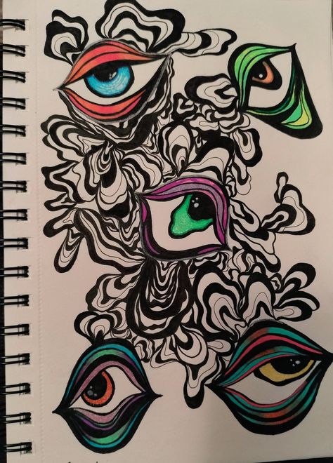 trippy eyeball drawing. Psychedelic art. Doodle. Psychadelic Eyes Drawing, Trippy Drawing Doodles, Trippy Easy Doodles, Eyeball Plant Drawing, Trippy Graffiti Art, Drawing Ideas Drippy, How To Draw Eyeballs, Trippy Eyes Painting, Small Trippy Drawings