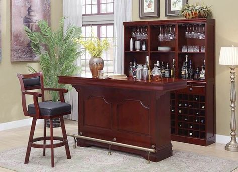 Traditional details.  Amazing accent to any man cave or game room. Bar Unit For Home, Traditional Bar Stool, Modern Home Bar, Bar Unit, Home Bar Sets, Wine Shelves, Home Bar Designs, Swivel Bar Stool, Bar Interior