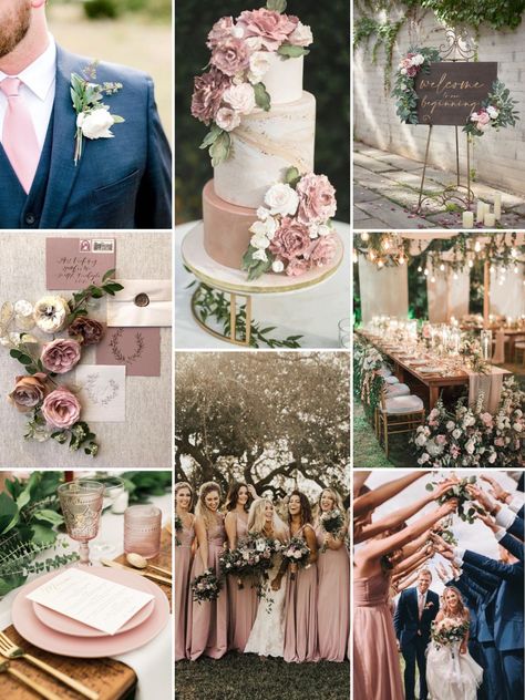 Dust Rose And Sage Wedding, Tan And Cream Wedding Color Palettes, Soft Romance Wedding Theme, Farmhouse Wedding Color Schemes, Dusky Pink And Gold Wedding, Light Pink Rustic Wedding, Dusty Rose White And Gold Wedding, Champagne Dusty Rose Wedding, Earthy Pink Wedding