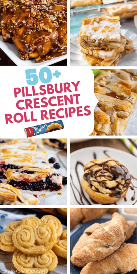 OVER 48 Breakfasts and Desserts using Pillsbury Crescent Rolls Crescent Roll Ideas, Crescent Rolls Recipes, Breakfast Pizza Crescent Roll, Crescent Dough Recipes, Pillsbury Biscuit Recipes, Pillsbury Crescent Recipes, Pilsbury Recipes, Pillsbury Crescent Roll Recipes, Crescent Roll Recipes Dinner