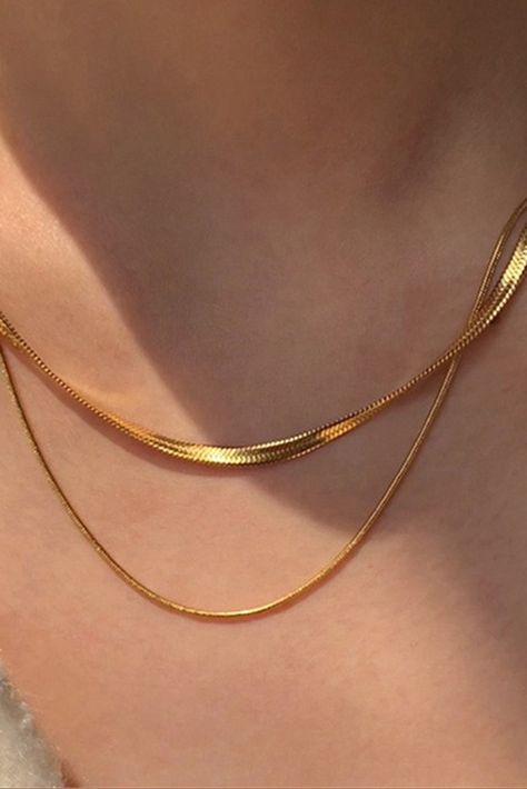 $2.7 Gold Double Layer Clavicle Snake Chain Necklace Wholesale Wholesale Necklaces, Gold Jewellry, Bohemian Accessories, Layered Chains, Stylish Necklace, Gold Details, Snake Chain, Double Layer, Gold Plated Jewelry