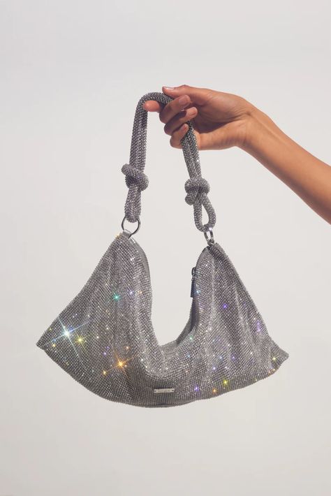 perfect evening bag for a date night or girls night.. Cult Gaia Bag, Glitter Purse, Unique Handbag, Glitter Bag, Silver Bags, Cult Gaia, Mini Shoulder Bag, Branded Handbags, Clear Rhinestones