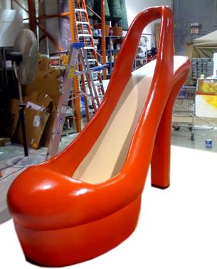 <h3 style="text-align: center"> Giant/Big High Heel Foam Prop</h3> <p> Approximately 7 foot tall by 7 foot wide. Perfect for fashion themed events.</p> <p> <strong>Call for custom versions!</strong></p> Sculpture Chair, Theater Play, Foam Sculpture, Foam Props, Display Retail, Prop Maker, Theatre Plays, Prop Making, Shoes Too Big