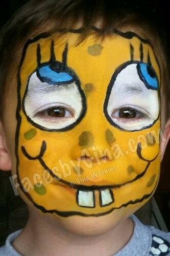 Cartoon Face Paint, Funny Face Painting, Spiderman Painting, Spongebob Faces, Face Painting For Boys, Face Doodles, Cheek Art, Face P, Spongebob Party