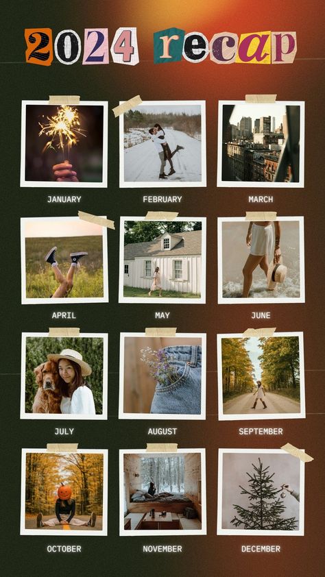 Templates New Year Polaroid, 2023 Recap Template, 12 Photo Collage Template, Year Recap Post, Instagram Year Recap, Christmas Ig Story Template, Month Recap Instagram Story, Instagram Story Ideas Canva, Christmas Instagram Story Template