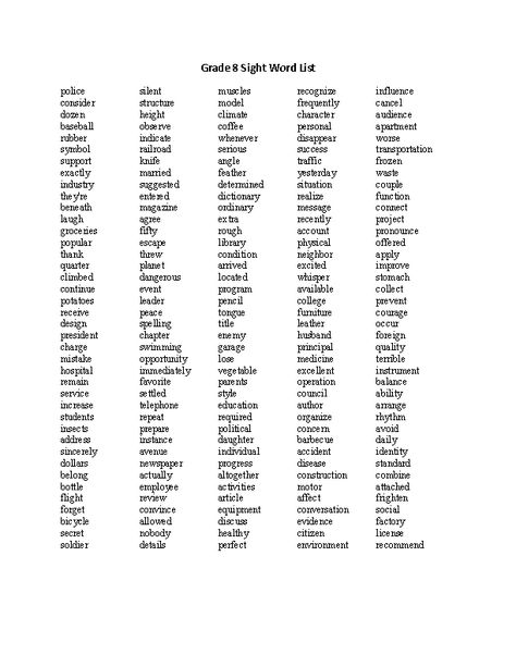 Sight Words List Grade 8 8th Grade Spelling Words, 6th Grade Spelling Words, 5th Grade Spelling Words, 5th Grade Spelling, Spelling Bee Words, Spelling Word Practice, Basic Sight Words, Spelling Words List, Words List