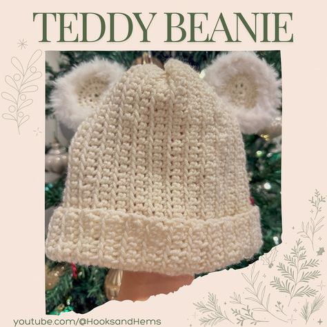 Learn how to crochet this adorable teddy bear beanie with fluffy ears in my upcoming video! 🐻💖 It’s perfect for beginners—you only need to know two simple stitches: single crochet and slip stitch. Simple, fun, and oh-so-cute! 👉 The tutorial drops this week! Save this post and get ready to make your own cozy beanie. 🙋‍♀️ #teddybearbeanie #crochetforbeginners #BeginnerFriendlyCrochet #CrochetTutorial #HooksAndHems Teddy Bear Beanie, Crochet Christmas Patterns, Diy Holiday Crafts, Cozy Beanie, Bear Beanie, Winter Project, Cozy Accessories, Crochet Ornaments, Christmas Patterns