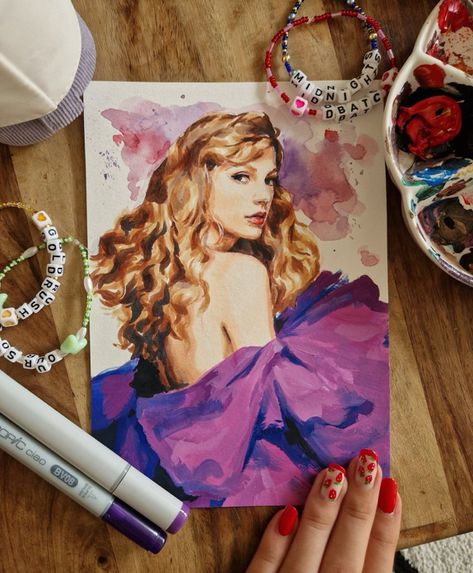 Speak Now Taylors Version Drawing, Speak Now Taylor Swift Painting, Taylor Swift Drawing Speak Now, Taylor Swift Album Covers Painting, Ttpd Drawing Ideas, Taylor Swift Acrylic Painting, Taylor Swift Art Projects, Taylor Swift Watercolor Paintings, Taylor Swift Album Painting