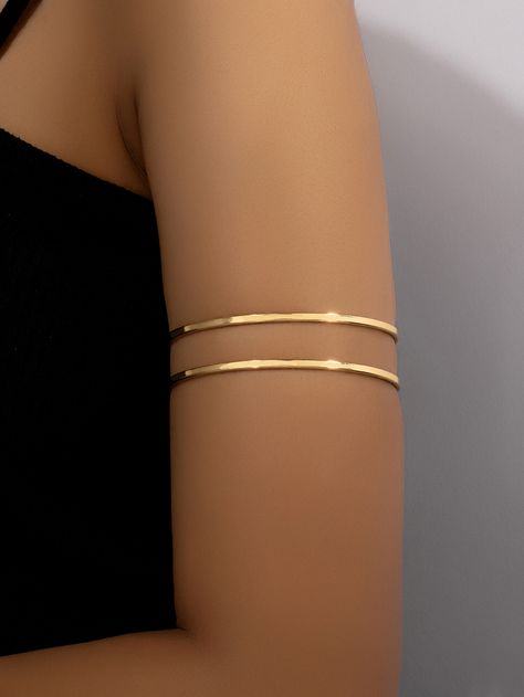 1pc Metallic Geometric Hollow Out Line Detail Open Cuff Bracelet, Stylish & Bold Arm Cuff Jewelry, Gold Arm Cuff, Xoxo Jewelry, Upper Arm Cuffs, Modern Gold Jewelry, Open Cuff Bracelet, Belly Jewelry, Body Jewelry Piercing, Cuff Jewelry