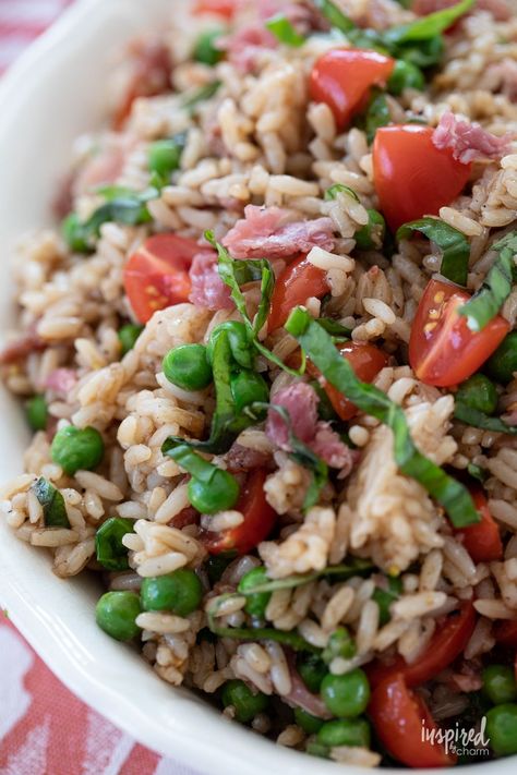 Italian Rice Salad, Peas Rice, Unique Side Dishes, Italian Salad Recipes, Homemade Vinaigrette, Rice Salad Recipes, Basil Salad, Recipe Tomato, Italian Rice