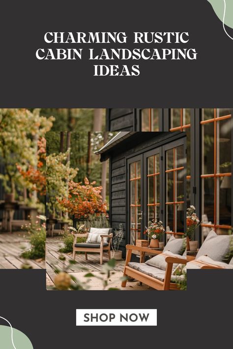 Explore charming rustic cabin landscaping ideas with natural materials and beautiful plant choices. This pin highlights how to create serene outdoor spaces perfect for mountain cabins. Log Cabin Landscaping Ideas, Cabin Landscaping Ideas Woods, Cabin Curb Appeal, Cabin Landscaping Ideas, Mountain Home Landscaping, Mountain Cabin Interior, Cabin Patio, Cabin Landscaping, Rustic Cottage Style