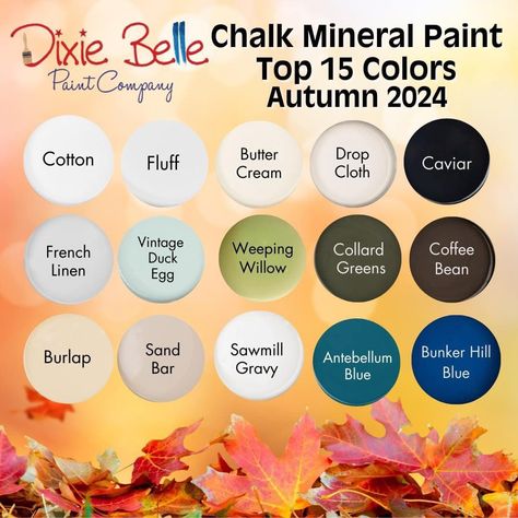 Get ready for Fall with Dixie Belles Top 15 Chalk Mineral Paint colors for Autumn 2024! 🍂 Transform your projects with these hues - Which shade will you choose? #dixiebellepaint #dixiebelleretailer #bellepatri #topcolors Dixie Belle Chalk Paint, Dixie Belle Paint Company, Willow Green, Paint Companies, Furniture Rehab, Dixie Belle Paint, Recycled Projects, Mineral Paint, Vintage Coffee