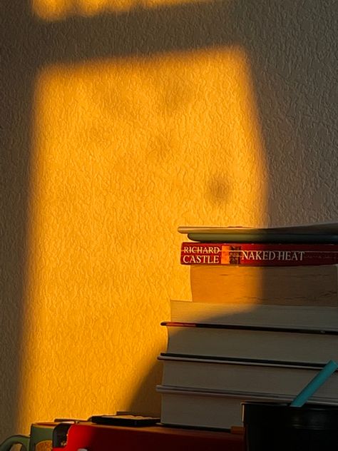 Book Sunset Aesthetic, Hopecore Aesthetic, Orange Book, Library Aesthetic, Room Book, Aesthetic Candles, Book Pins, Orange Aesthetic, Yellow Aesthetic