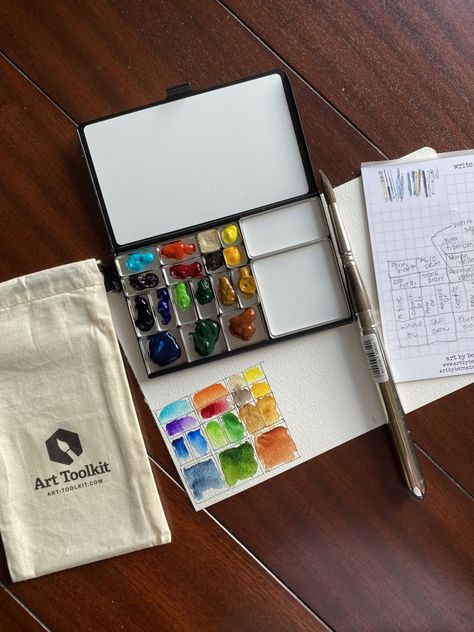 Found a new watercolor palette to try! A Folio size made by art-toolkit.com. Fun to fill and easy to switch out colors! Watercolor Travel, Art Loft, Travel Art Kit, Sketching Tools, Choosing Paint Colours, Choosing Paint, Watercolor Kit, Palette Art, Watercolor Palette