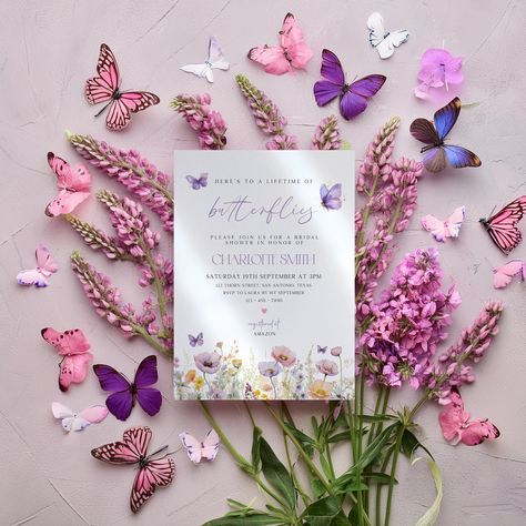 Lifetime Of Butterflies Bridal Shower Invitation, Editable Butterlfy Bridal Shower Invitation, Butterfly Wildflower Spring Bridal Shower To A Lifetime Of Butterflies, A Lifetime Of Butterflies, Butterfly Wildflower, He Gives Me Butterflies, Lifetime Of Butterflies, Bff Wedding, Butterfly Invitations, Bridal Brunch Invitations, Bridal Shower Inspo