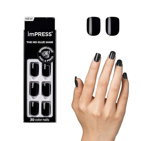 Amazon.com: KISS imPRESS No Glue Mani Press On Nails, Color, 'All Black', Black, Short Size, Squoval Shape, Includes 30 Nails, Prep Pad, Instructions Sheet, 1 Manicure Stick, 1 Mini File : Beauty & Personal Care 30 Nails, Diy Nail Polish, Manicure Diy, Gel Nail Kit, Manicure Kit, Art Halloween, Diy Manicure, Nail Arts, Nail Accessories