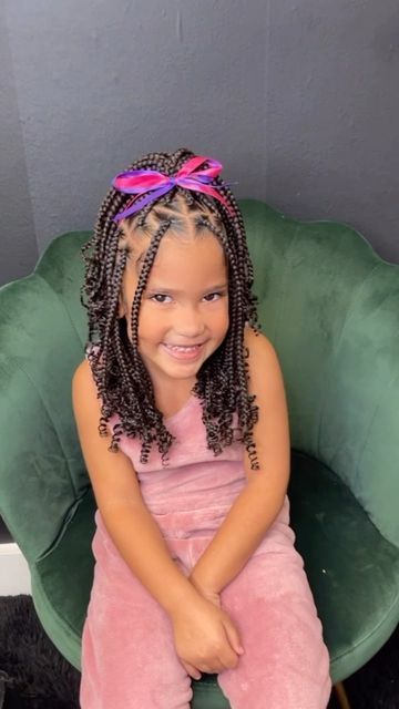 Knotless Braids Kids Hairstyles, Toddler Knotless Braids With Curly Ends, Children Knotless Braids, Kiddie Knotless Braids, Boho Kids Braids, Knotless Box Braids For Little Kids, Girls Knotless Box Braids Kids, Kids Knotless Braids With Curls, Plait Hairstyles For Kids