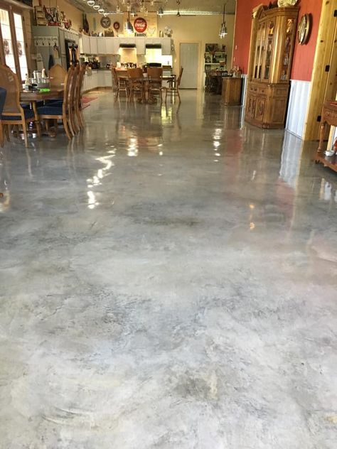 A polished concrete floor. Stained Concrete Floors That Look Like Wood, Polished Cement Floors In House, Lime Washed Concrete Floors, Stained Concrete Bathroom Floor, Clear Epoxy Concrete Floor, Concrete Floor Stain Ideas, Water Based Stained Concrete Floors, Cement Epoxy Floor, Sherwin Williams Concrete Stain Colors