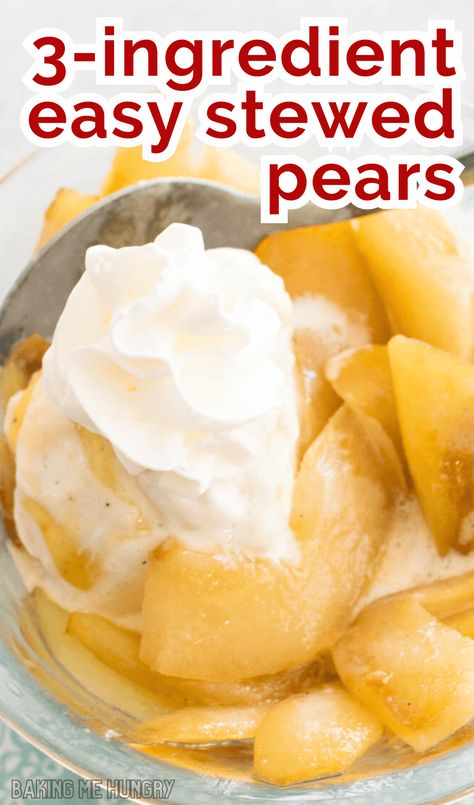 You'll love the ease of this Stewed Pears Recipe! Just three simple ingredients are needed to make this delicious, simple dessert. Using fresh pears is a delicious way to treat your sweet tooth to a whole new world of flavors. See the recipe card below to get started on this easy dessert. Recipes With Pears Simple, Desserts Made With Fresh Pears, Fresh Pears Recipes Easy, Pear Desserts Easy Simple, Pears Recipes Easy, Stewed Pears Recipe, Fresh Pear Recipes, Stewed Pears, Pears Recipes