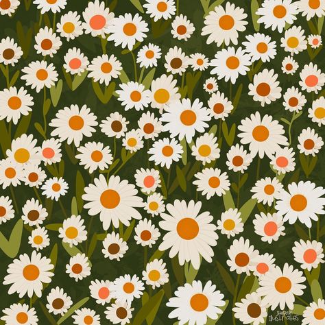 Field Of Daisies Drawing, Daisy Flower Illustration Art, Field Of Daisies Painting, Cartoon Daisy Flower Wallpaper, Daisy Flower Botanical Illustration, Daisy Pattern Illustration, Daisy Drawing, Wallpaper Background Design, Daisy Field