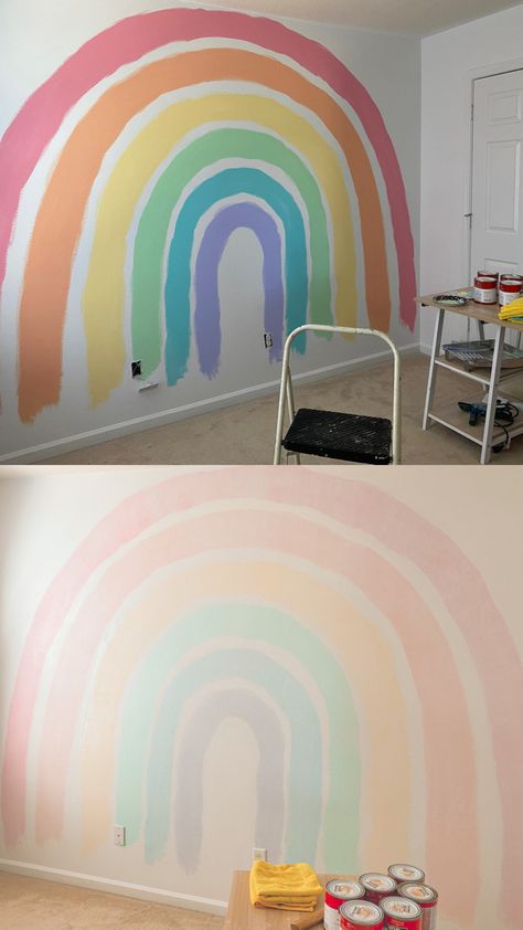 Playroom Remodel, Boho Rainbow Nursery, Colorful Nursery, Church Nursery, Murals For Kids, Kids Rooms Diy, Diy Rainbow, Playroom Storage, Rainbow Nursery