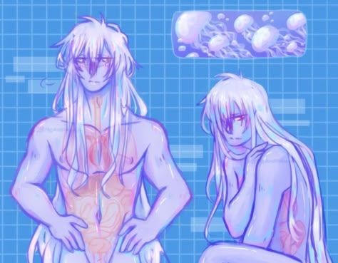 Transparent Character Design, Translucent Skin Art, Human Sea Creatures, Jellyfish As A Human, Jellyfish Character Design Male, Jellyfish Oc Design, Jellyfish Human Hybrid, Jellyfish Fursona, Sea Angel Oc