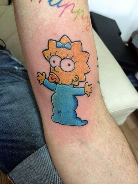 Outline of just her head with her bow and pacifier colored in Maggie Tattoo, Ninja Tattoo, Simpsons Tattoo, Neon Tattoo, Italian Tattoos, Celestial Tattoo, Maggie Simpson, 1 To 100, Make Tattoo