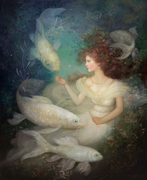 Avenoir by Annie Stegg Gerard Annie Stegg, Goldfish Art, Mermaids And Mermen, Fairytale Art, Oil Painters, Coloured Pencils, Mermaid Art, Ink Illustrations, Original Drawing