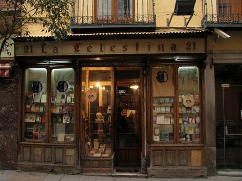 La Celestina Book Shop, Madrid, Spain San Myshuno, Shop Fronts, Book Shop, Store Front, Old Building, Old Books, Pretty Places, Store Fronts, Dark Academia