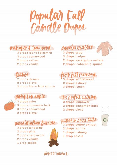 Dropbox - Fall Candle Dupes.pdf - Simplify your life Homemade Fall Candles, Candle Fragrance Recipes, Diy Herb Candles, Fall Candles Diy, Candle Scents Recipes, Candle Making Recipes, Fragrance Oil Blends, Diy Scent, Homemade Scented Candles