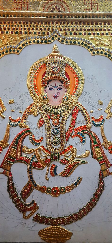 Tanjore Painting Sketches, Vishnu Mantra, Tanjore Art, Indian Traditional Paintings, Painting Flowers Tutorial, Kerala Mural Painting, Flowers Tutorial, Indian Painting, Puja Room