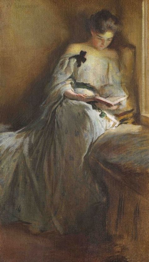 "A Quiet Corner" by John White Alexander John White Alexander, Quiet Corner, Reading Art, Woman Sitting, Woman Reading, Girl Reading, Beautiful Paintings, Love Art, Art History