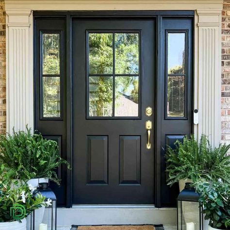 Did you know? According to Zillow, the Rolling Stones might be onto something! Painting your front door black or charcoal can increase your home's value. 🖤 Make a bold statement and enhance curb appeal with Doorland's stunning door options.  Ready to turn your home into a masterpiece? Explore our unparalleled craftsmanship and elevate your entryway with Doorland!  #Doorland #CustomDoors #HomeTransformation #FrontDoorStyle #FunFact #House #Door #Renovation Black Front Door With Windows, Front Door Ideas Black, Charcoal Front Door, Painting Your Front Door, Door Renovation, Exterior Front Door Colors, Front Door Black, Custom Staircase, Black Front Door