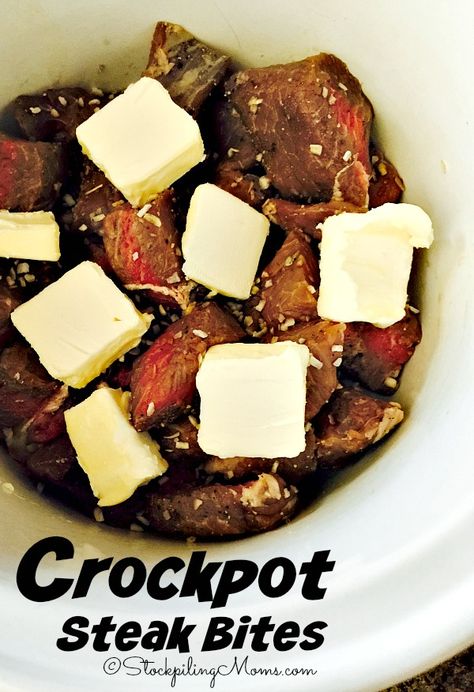 Only 3 ingredients and seasonings needed for this delicious Crockpot Steak Bites recipe that kids love! Crockpot Steak Bites, Resep Makanan Beku, Crockpot Steak, Steak Bites Recipe, Crock Pot Food, Venison Recipes, Carb Dinner, Crockpot Dishes, Steak Bites