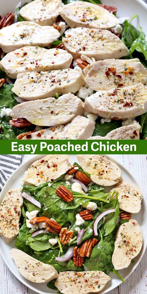 Poached chicken is easy to make and highly versatile. This gentle cooking method yields juicy chicken that can be enjoyed as is or used as an ingredient in countless recipes. Poaching Chicken, How To Poach Chicken, Poach Chicken, Cooking Light Recipes, Chinese Chicken Salad, Broiled Chicken, Chicken Slices, Chicken Treats, Low Carb Chicken Recipes